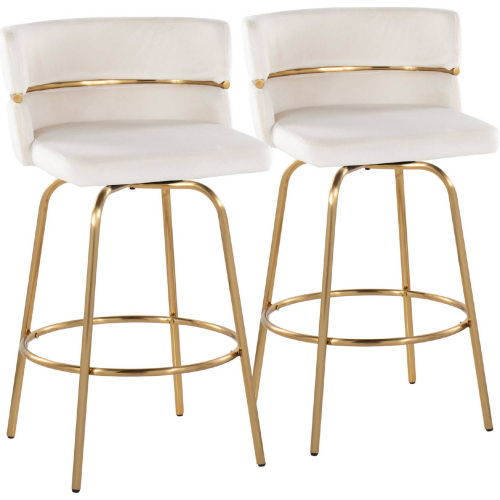 Cinch 26" Swivel Counter Stool in Gold & Cream Velvet with Round Footrest (Set of 2)